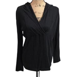 Talbots Womens Black Cotton Modal Blend Surplice V-Neck Hooded Sweater Size S